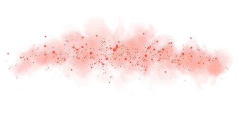 Fantastic red smoke background. Magic red smoke with glitter and small particles of twinkling stars. Fog with luminous particles. Red vapor with stardust. Morning fog over land or water surface, magic