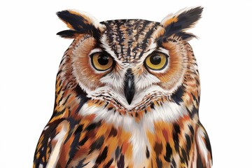Fototapeta premium Owl on white background, painting style.