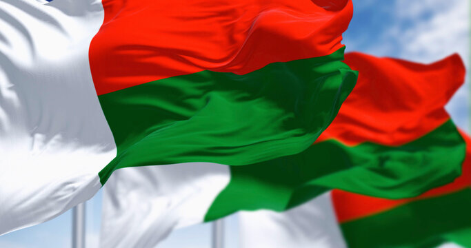 National flag of Madagascar waving in the wind on a clear day