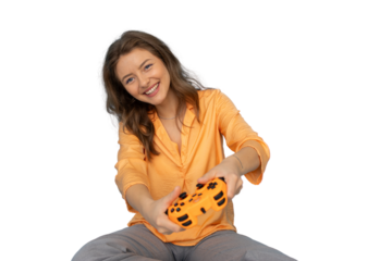 Enthusiastic female gamer immersed in her favorite video game