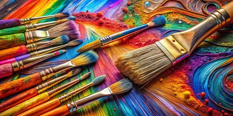 Fototapeta premium A symphony of colors with vibrant strokes, a canvas of imagination and expression, inviting the artist to create with a collection of paintbrushes ready to dance across the surface.