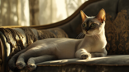 An Elegant Burmilla Cat Setting the Mood in a Cozy Home with Its Shimmering Fur and Playful Spirit