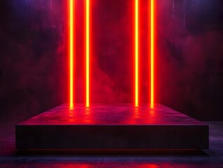 Dramatic Neon Backdrop for Streetwear or Automotive Product Showcase with Crossing Light Beams on Dark Concrete Platform