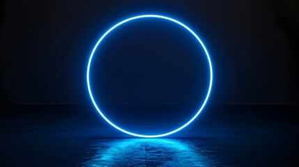 Obraz premium Sleek Neon Blue Circle Glowing in Minimalist Dark Backdrop for Tech Product Concept Display
