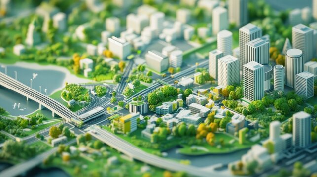 Sustainable city planning infographic showing eco-friendly infrastructure, green spaces, and public transport data