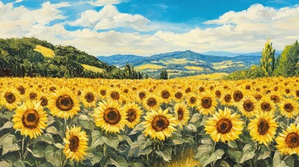Obraz premium Sunflowers Field - Vibrant Yellow Blooms