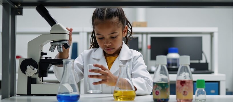 A curious child experiments with chemistry in a lab setting Science Education