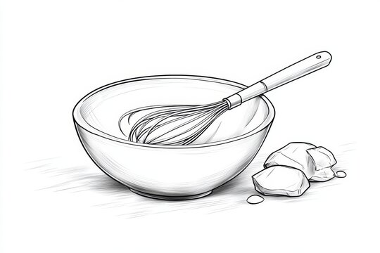 bowl with whisk, sketch style, cooking clip art preview