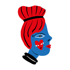 Obraz premium Redhead podium fashion girl beauty makeup fast sketch portrait abstraction, vector illustration clip-art abstract woman line ink brush face art print for t shirt and more