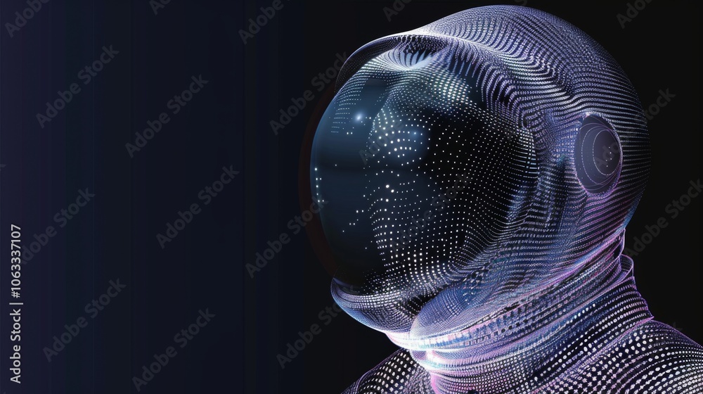 Poster an elaborate abstract design showcases the head of an astronaut with intricate digital patterns agai