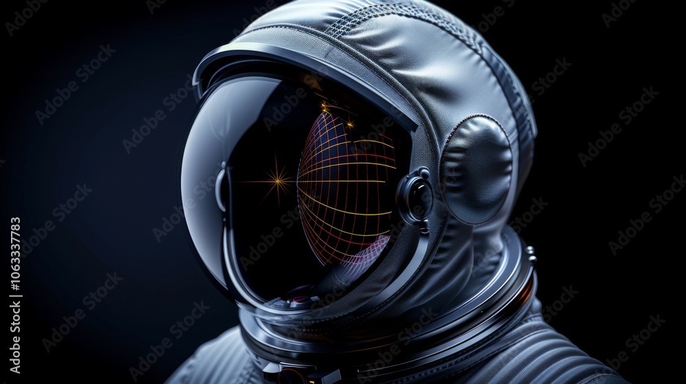 Poster a close-up showcases an astronaut helmet with a reflective visor and abstract graphics, emphasizing 