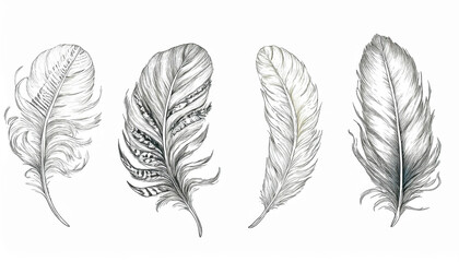 Fototapeta premium Feather icon set. Hand drawn illustration. Doodle sketch.