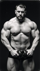 Fototapeta premium Engraved image depicting a muscular vintage strongman figure