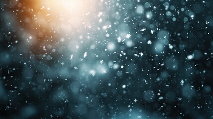 Obraz premium A tranquil scene featuring softly falling snowflakes against a blurred backdrop, creating a serene and dreamy winter atmosphere.