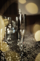 silver glasses of champagne. confetti holidays concept