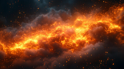 Fototapeta premium A dramatic,intense and spectacular explosion with raging flames,burning pyrotechnic blaze and fiery combustion creating a powerful,turbulent and cataclysmic scene of destruction and chaos.