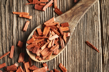 Red sandalwood chips - ingredient for essential oils