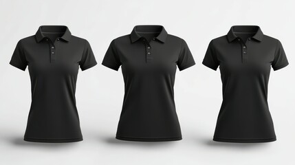 Various views of the same blank black women's polo shirt