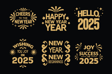 Happy New Year 2025 Typography Vector Bundle Collection