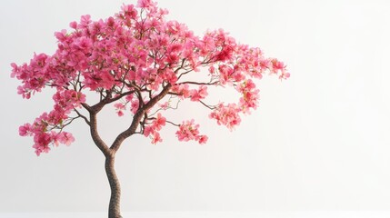 Obraz premium Beautiful pink flowering tree against a clean, white background, perfect for spring and nature-themed projects.