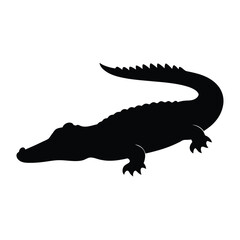 a black silhouette of a crocodile
