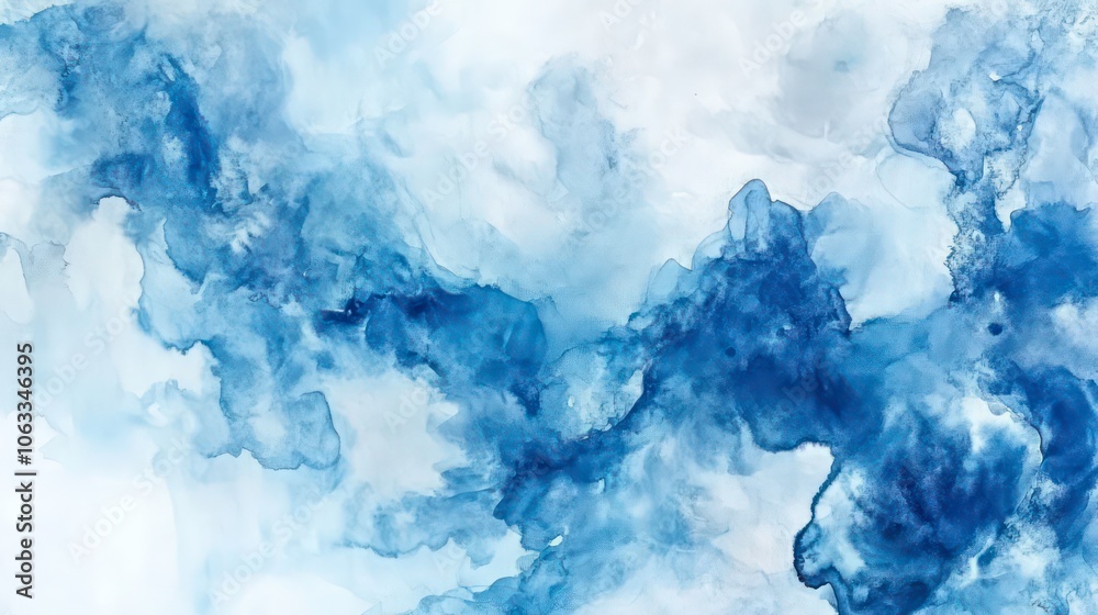 Poster abstract watercolor background featuring soft blue and gray swirls, ideal for design use.