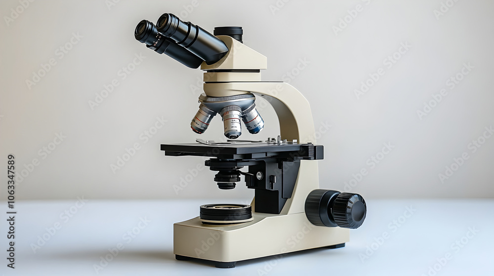 Aufkleber closeup of a modern scientific microscope with various and settings,used in laboratory research,expe