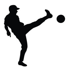 a black silhouette of a person playing soccer. The person is in the middle of kicking the ball