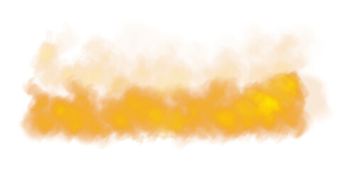 Bright Orange Smoke Cloud Illustration. Fantastic orange smoke. Magic smoke. Smog cloud on podium or stage. Fog vapor over ground or water surface, magic haze. PNG.