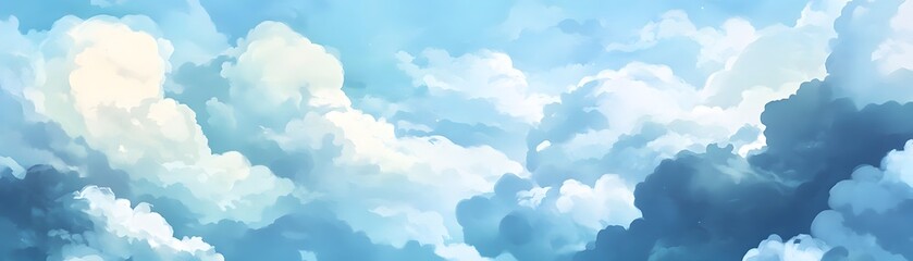 Fototapeta premium A Painted Sky with White Clouds Against a Blue Background