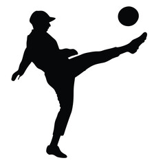 a black silhouette of a person playing soccer. The person is in the middle of kicking the ball