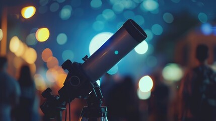 Distorted view of the astronomy clubs outdoor event featuring telescopes and stargazers.