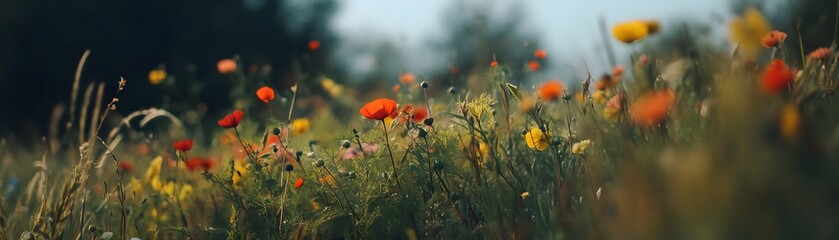 Red and Yellow Wildflowers Blooming in a Field