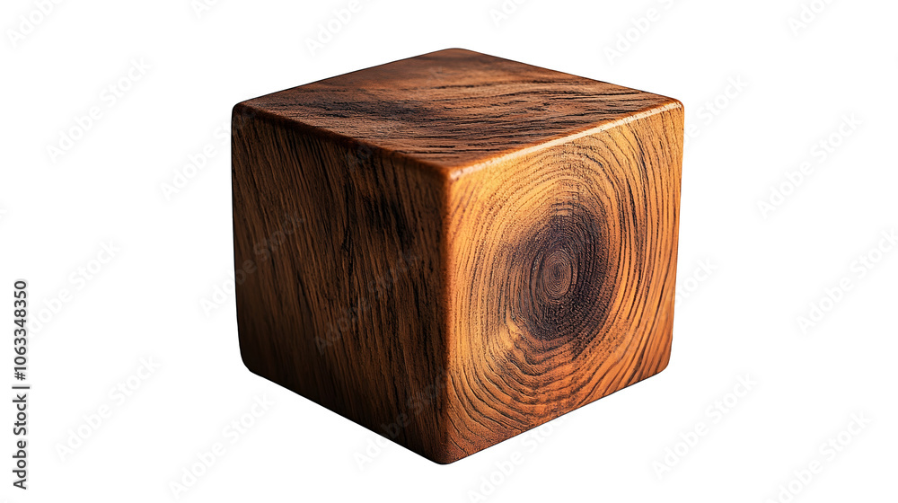 Aufkleber closeup of a simple,minimalist wooden cube block or box with a natural timber texture and brown colo