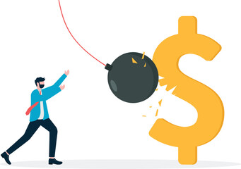 Dollar Symbol being hit with a Iron ball

