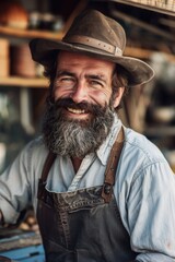 A person with a long beard and a hat, possibly from a historical or fantasy setting