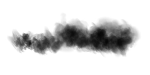 Bright black Smoke Cloud Illustration. Fantastic black smoke. Magic smoke. Smog cloud on podium or stage. Fog vapor over ground or water surface, magic haze. PNG.