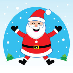 a cartoon illustration of Santa Claus in a snowy landscape