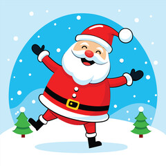a cartoon illustration of Santa Claus in a snowy landscape