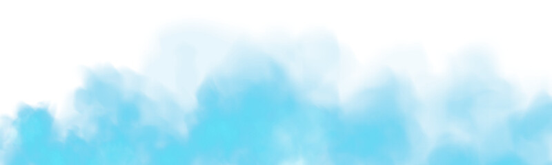 Obraz premium Bright Blue Smoke Cloud Illustration. Fantastic blue smoke. Magic smoke. Smog cloud on podium or stage. Fog vapor over ground or water surface, magic haze. PNG.