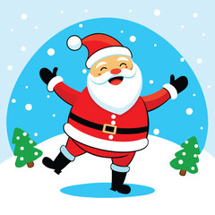 a cartoon illustration of Santa Claus in a snowy landscape