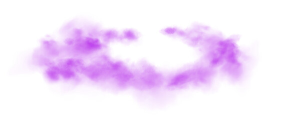 Bright Purple Smoke Cloud Illustration. Fantastic purple smoke. Magic smoke. Smog cloud on podium or stage. Fog vapor over ground or water surface, magic haze. PNG.