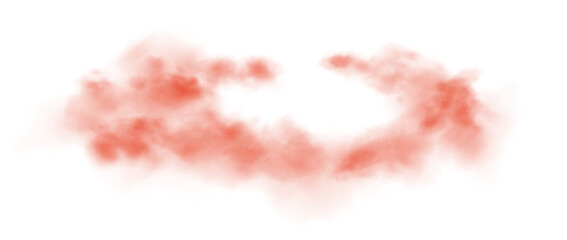 Bright Red Smoke Cloud Illustration. Fantastic red smoke. Magic smoke. Smog cloud on podium or stage. Fog vapor over ground or water surface, magic haze. PNG.
