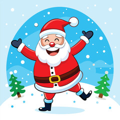 a cartoon illustration of Santa Claus in a snowy landscape