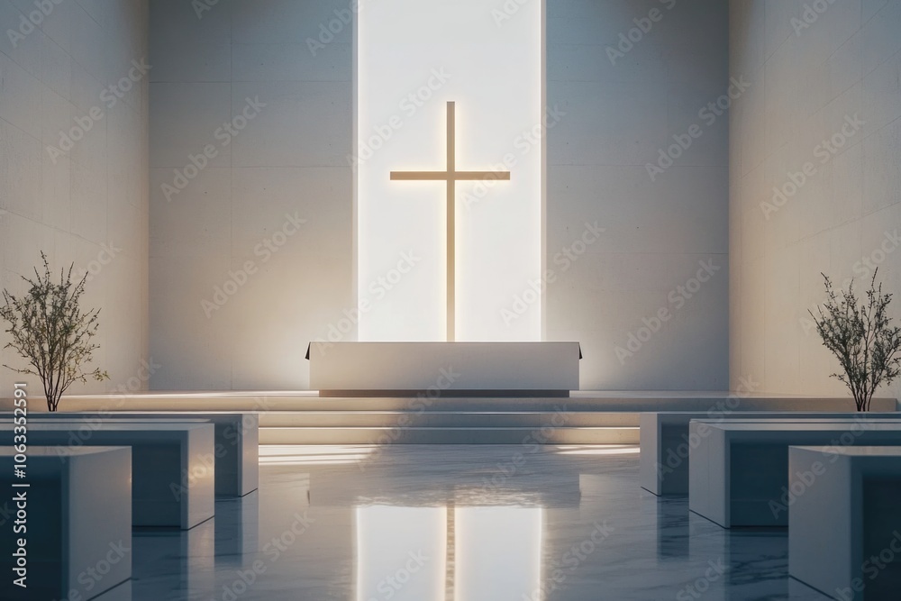 Aufkleber a church with a cross in the center, suitable for use in various contexts including religious and ar