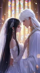 Romantic Anime Wedding: Kawaii Couple Valentine's Illustration