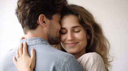 Fototapeta premium Happy woman hugging her husband,