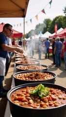 Obraz premium Animated pastel illustration showcasing a lively chili cook-off scene at an American festival