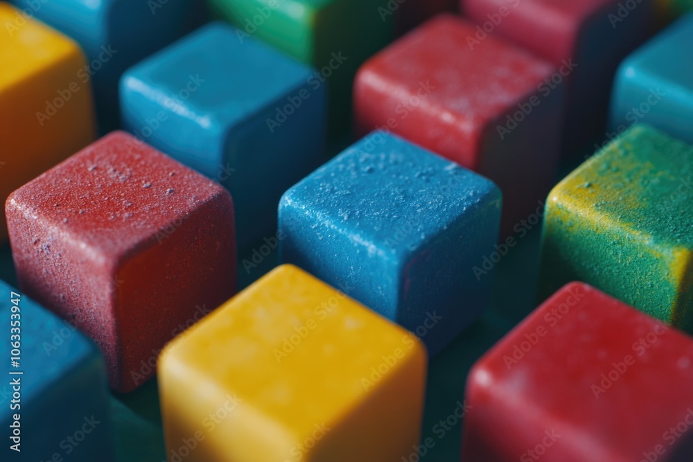 Poster a close-up view of a bunch of colorful cubes stacked together