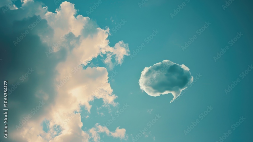 Poster a cloud in the sky with a plane flying in the background, suitable for use in travel or aviation rel